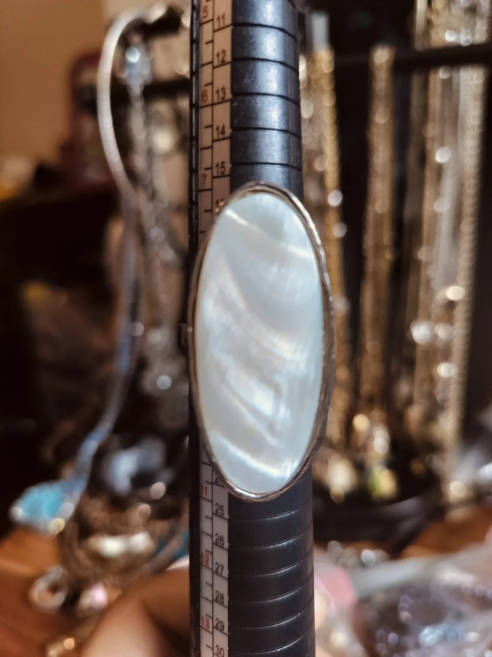 Vintage Silver Mother Of Pearl Stone Ring